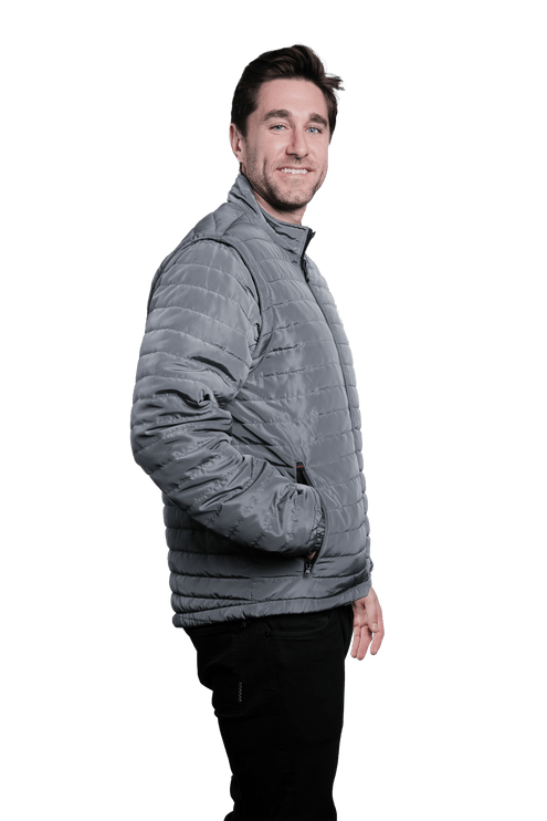 Marwin Sports Puffer Men's Jacket Removable Arms - Grey - Marwin Sports