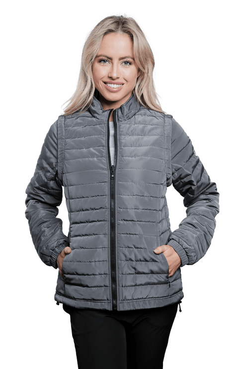 Marwin Sports Puffer Women's Jacket Removable Arms - Grey - Marwin Sports