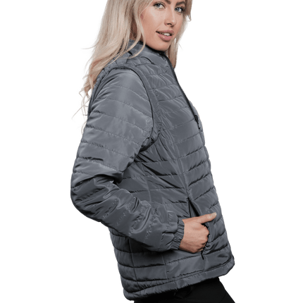 Marwin Sports Puffer Women's Jacket Removable Arms - Grey - Marwin Sports