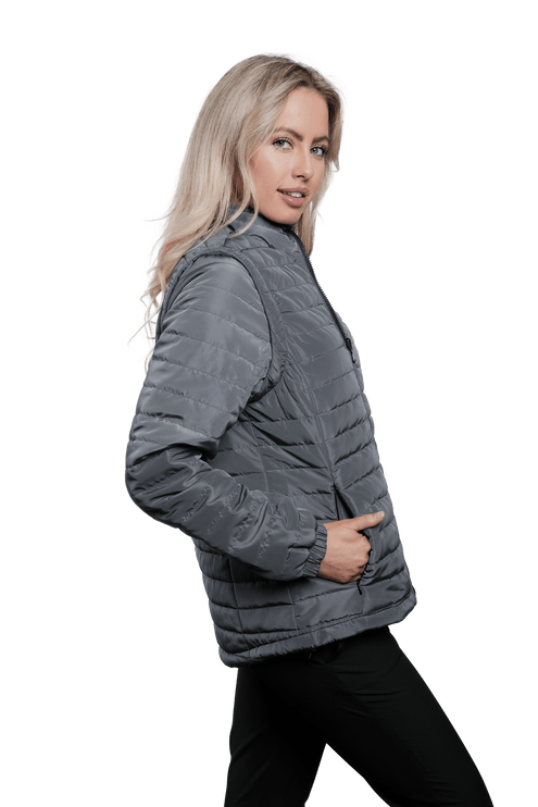 Marwin Sports Puffer Women's Jacket Removable Arms - Grey - Marwin Sports