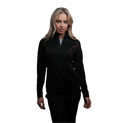 Marwin Sports Quarter Zip Women's Pullover - Black/Red - Marwin Sports