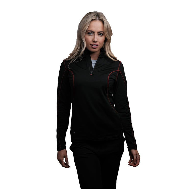 Marwin Sports Quarter Zip Women's Pullover - Black/Red - Marwin Sports